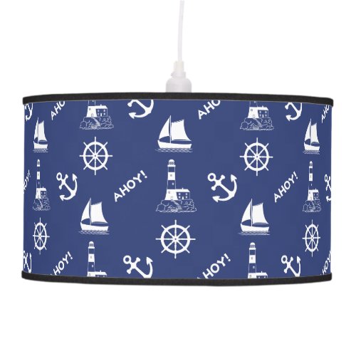 Sailing Illustrative Pattern WhiteNavy Blue Ceiling Lamp
