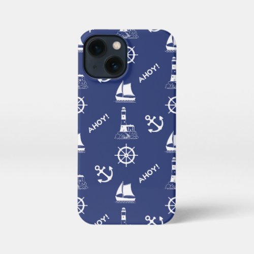 Sailing Illustrative Pattern WhiteNavy Blue iPhone 13 Mini Case