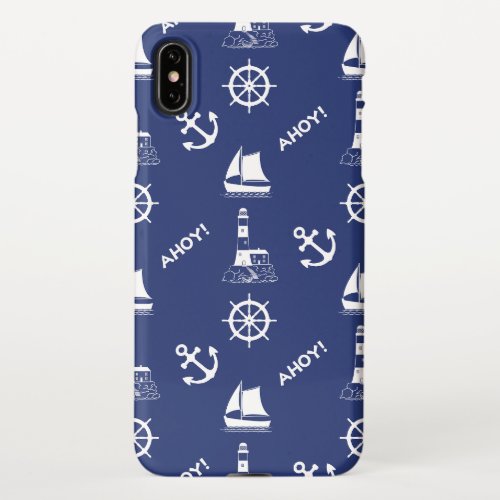 Sailing Illustrative Pattern WhiteNavy Blue iPhone XS Max Case