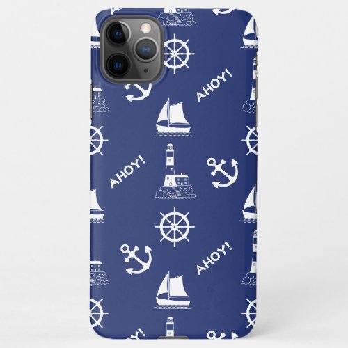 Sailing Illustrative Pattern WhiteNavy Blue iPhone 11Pro Max Case