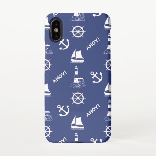 Sailing Illustrative Pattern WhiteNavy Blue iPhone X Case