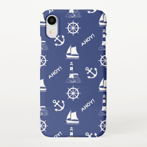 Sailing Illustrative Pattern WhiteNavy Blue iPhone XR Case
