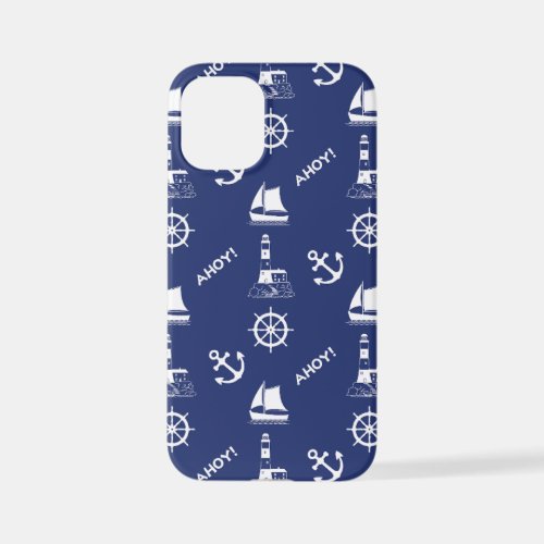 Sailing Illustrative Pattern WhiteNavy Blue iPhone 12 Mini Case