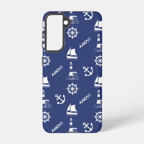 Sailing Illustrative Pattern WhiteNavy Blue Samsung Galaxy S21 Case