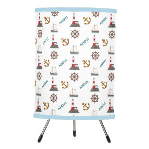 Sailing Illustrative Rpt Pattern Color+White Tripod Lamp