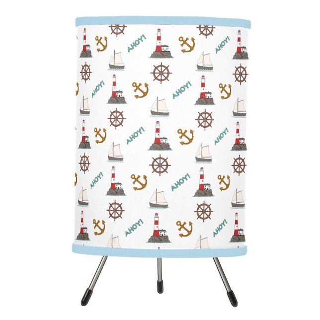 Sailing Illustrative Rpt Pattern Color+White Tripod Lamp (Front)