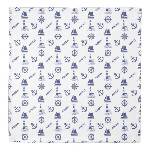 Sailing Illustrative Rpt Pattern Navy BlueWhite Duvet Cover