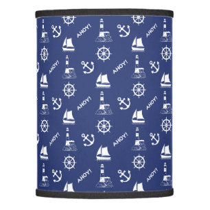 Sailing Illustrative Rpt Pattern White+Navy Blue Lamp Shade