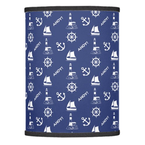 Sailing Illustrative Rpt Pattern WhiteNavy Blue Lamp Shade