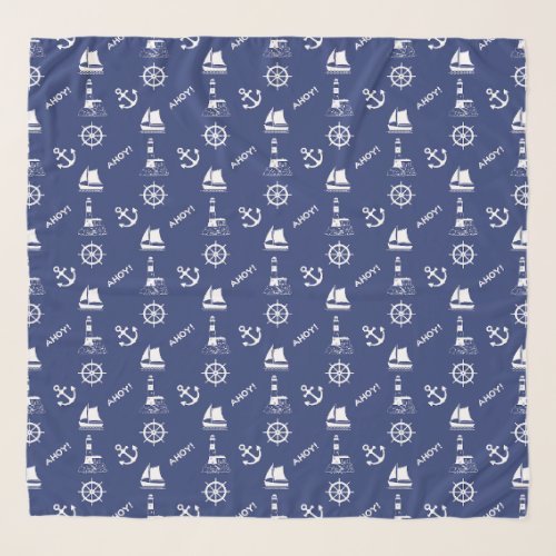 Sailing Illustrative Rpt Pattern WhiteNavy Blue Scarf