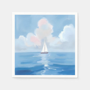 Sailing in Blue   Coastal Sailboat Ocean Painting Napkins