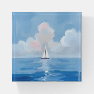 Sailing in Blue   Coastal Sailboat Ocean Painting Paperweight
