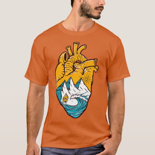 Sailing In Heart Illustration T_Shirt
