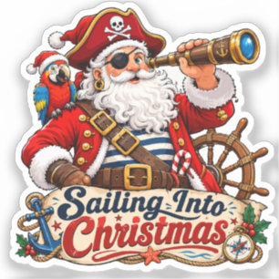 Sailing Into Christmas Pirate Santa Sticker