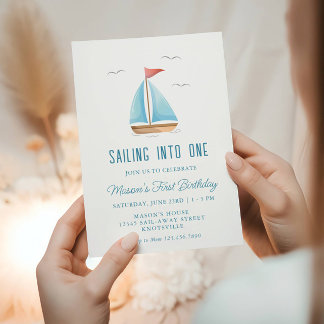 Sailing into One Nautical Birthday Invitation