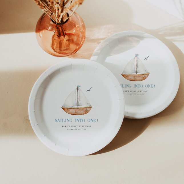 Sailing Into One Nautical Birthday Paper Plates (Creator Uploaded)