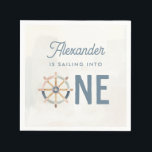 Sailing into One Nautical First Birthday Kids Napkins<br><div class="desc">Sailing into One Nautical First Birthday Kids Paper Napkins</div>
