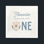Sailing into One Nautical First Birthday Kids Napkins<br><div class="desc">Sailing into One Nautical First Birthday Kids Paper Napkins</div>