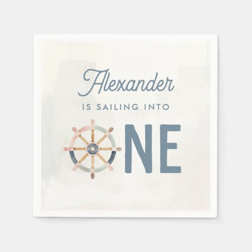 Sailing into One Nautical First Birthday Kids Napkins