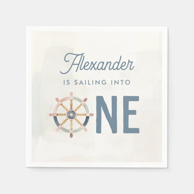 Sailing into One Nautical First Birthday Kids Napkins (Front)