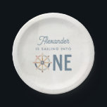 Sailing into One Nautical First Birthday Kids Paper Plates<br><div class="desc">Sailing into One Nautical First Birthday Kids Paper Plates</div>