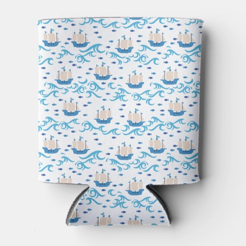 Sailing into Summer Bliss Vintage Ships and Blue  Can Cooler