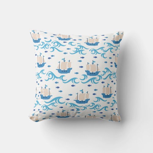 Sailing into Summer Bliss Vintage Ships and Blue  Throw Pillow