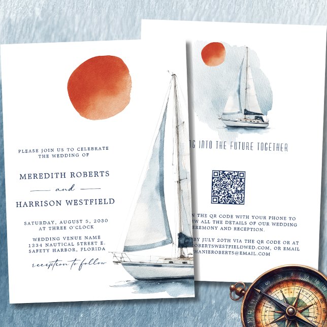 Sailing Into the Future Together Wedding Invitation (Sailing Into The Future Together Sailboat Wedding Invitation 3)