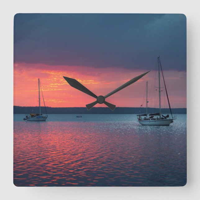 Sailing Into The Sunset | Cienfuego, Cuba Square Wall Clock (Front)