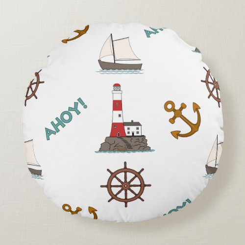 Sailing Large Pattern Color on White Round Pillow