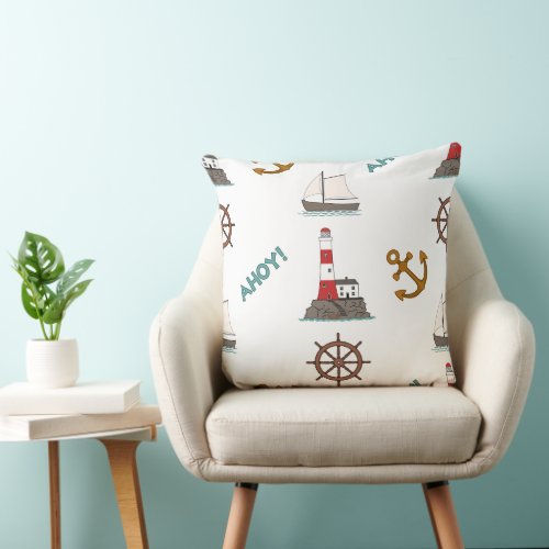 Sailing Large Pattern Color on White Throw Pillow