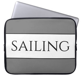 SAILING Modern Sporty Gray White Summer Stripes Laptop Sleeve