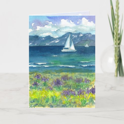 Sailing Mountain Lake Lupines Happy Birthday Card