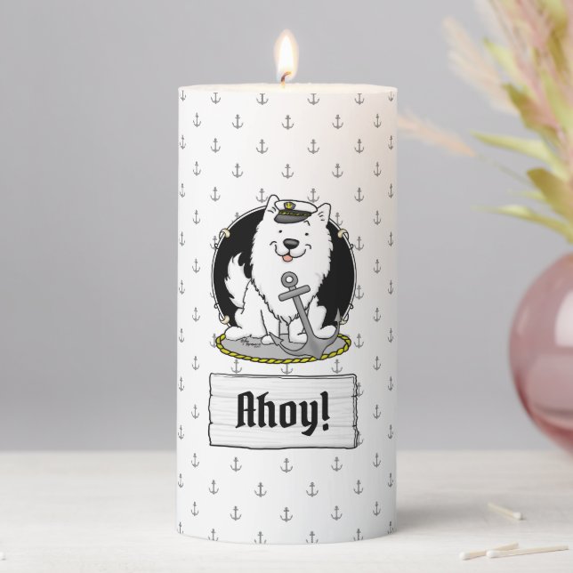 Sailing Nautical American Eskimo Dog Cute Eskie Pillar Candle (In Situ)