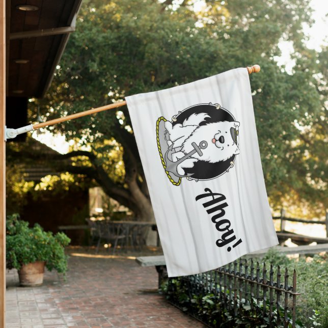 Sailing Nautical Boating American Eskimo Dog Ahoy! House Flag (In SItu)