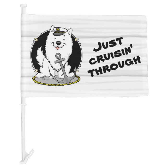 Sailing Nautical Boating American Eskimo Dog Cute Car Flag (Front)