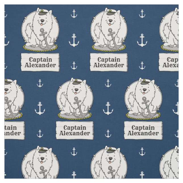 Sailing Nautical Boating American Eskimo Dog Cute Fabric (Swatch)