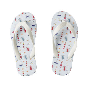 Sailing Ocean Nautical Lighthouse Anchor Sail Boat Kid's Flip Flops