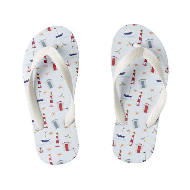 Sailing Ocean Nautical Lighthouse Anchor Sail Boat Kid's Flip Flops (Footbed)
