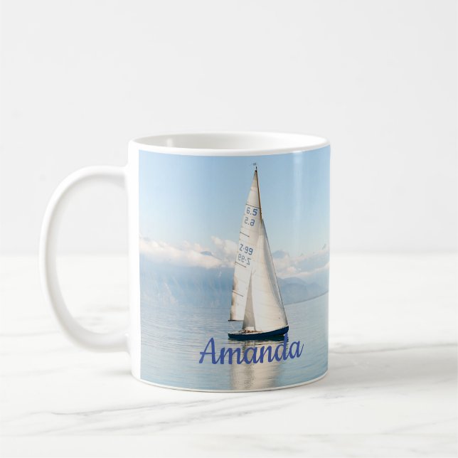Sailing on a Calm Mirror-like Sea Bay Coffee Mug (Left)