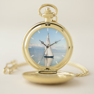 Sailing on a Calm Mirror-like Sea Bay Pocket Watch