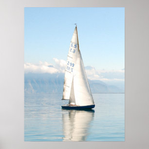 Sailing on a Calm Mirror-like Sea Bay Poster