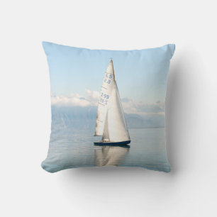 Sailing on a Calm Mirror-like Sea Bay Throw Pillow