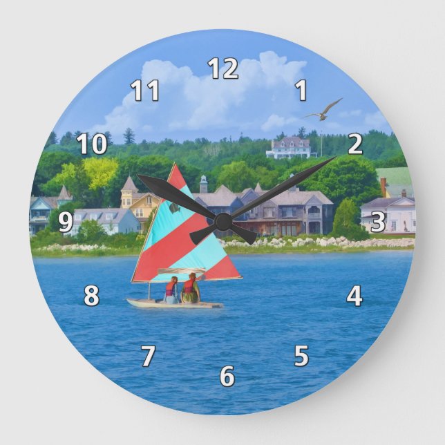 Sailing on Lake Huron Upper Michigan Large Clock (Front)
