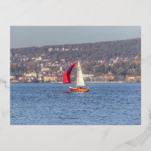 Sailing On Lake Zurich Foil Holiday Postcard