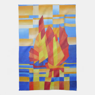 Sailing on the Seven Seas So Blue Cubist Abstract Towel