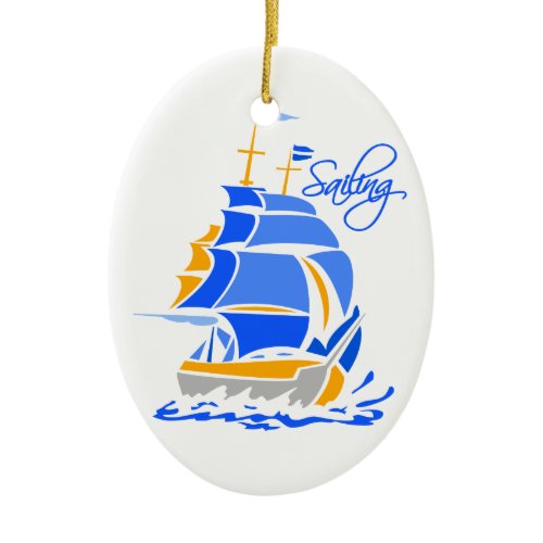 Sailing ornament, customizable ceramic ornament