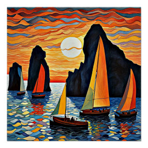 Sailing past rocks poster