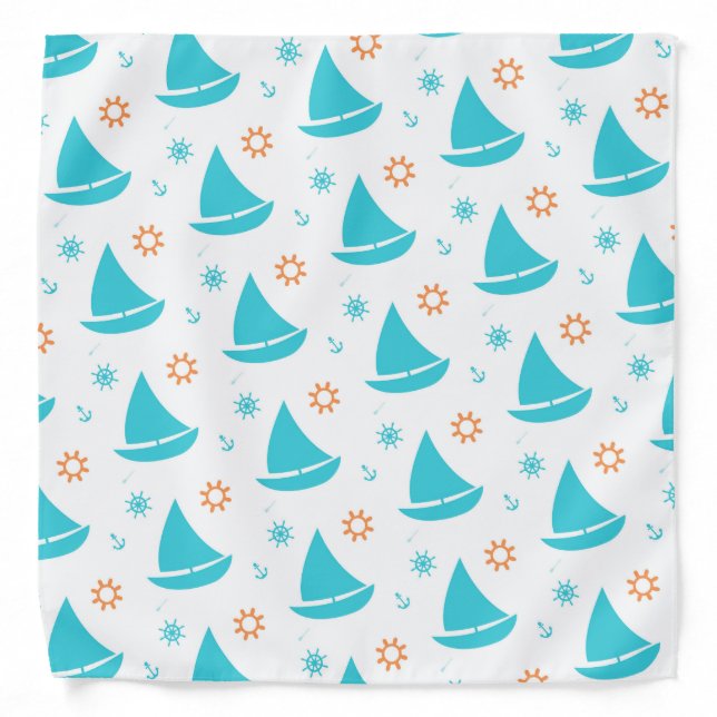 Sailing Pattern | Blue Orange Summer Bandana (Front)