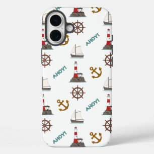 Sailing Pattern Color on White iPhone 16 Plus Case